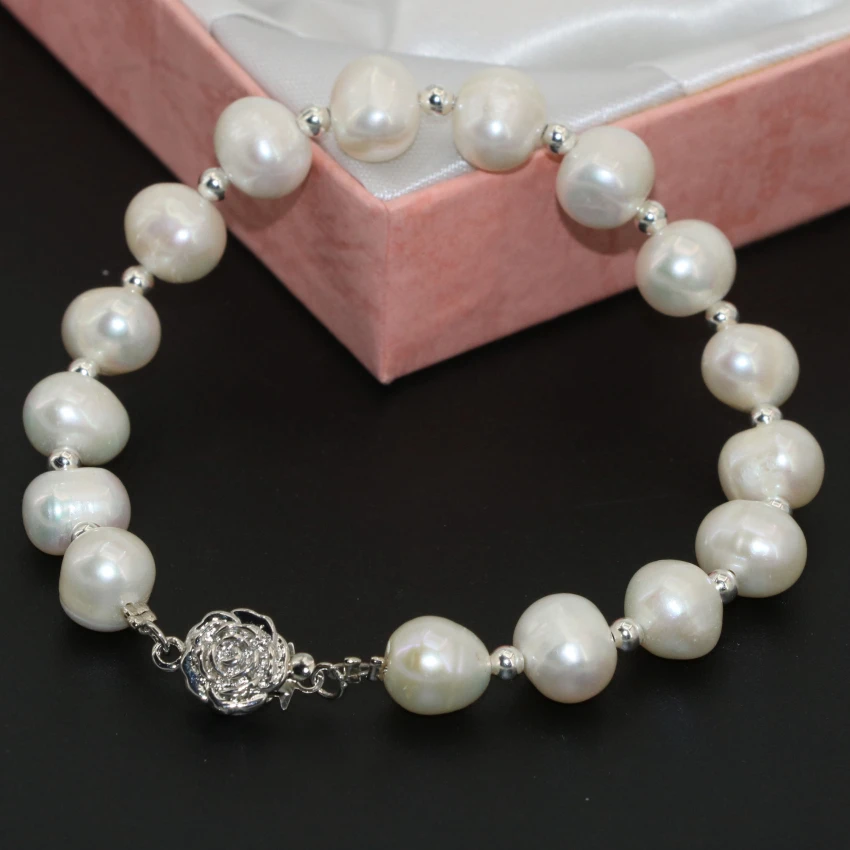 Luxusné spona náramky pre ženy prírodná biela 8-9mm sladkovodných kultivovaných pearl okrúhle korálky šperky 7.5 palcový B2746