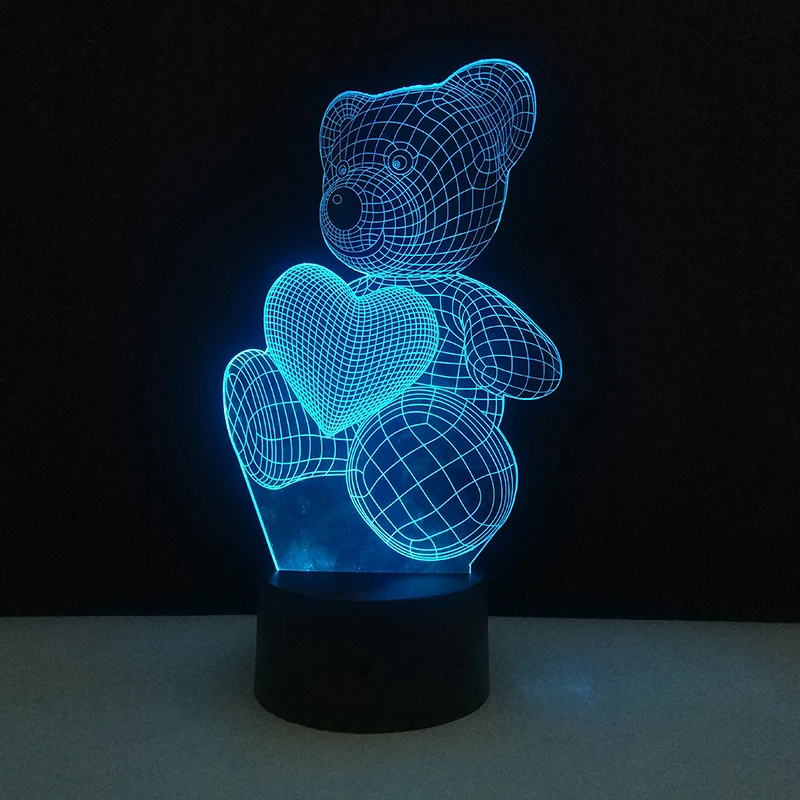 Láska Srdce Teddy Bear 3D Atmosféru Lampa Domáce Dekorácie Nový Rok Party Láskavosti Pre Deti Spálňa LED Dotykový Ilúzie Nočné Svetlo