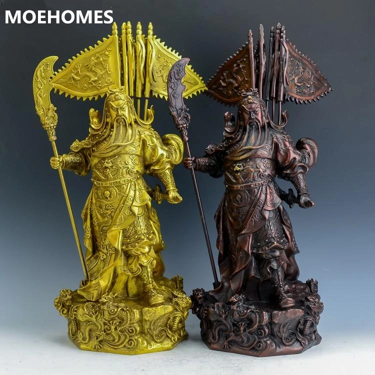MOEHOMES 5 vlajky Dvojité farbe Mosadze bojových bohatstvo boh guan gong medi socha fengshui bronz remeselné kovové dekorácie