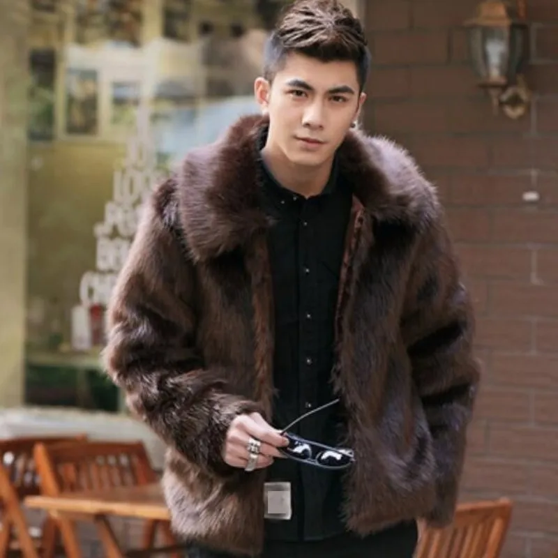 Muži, nové zimné čierne Luxusné módne faux kožušiny kabát Fox kožušiny Zase dole Golier plný kožuchy mužov kožušiny bunda jaqueta Veľkosť 3XL