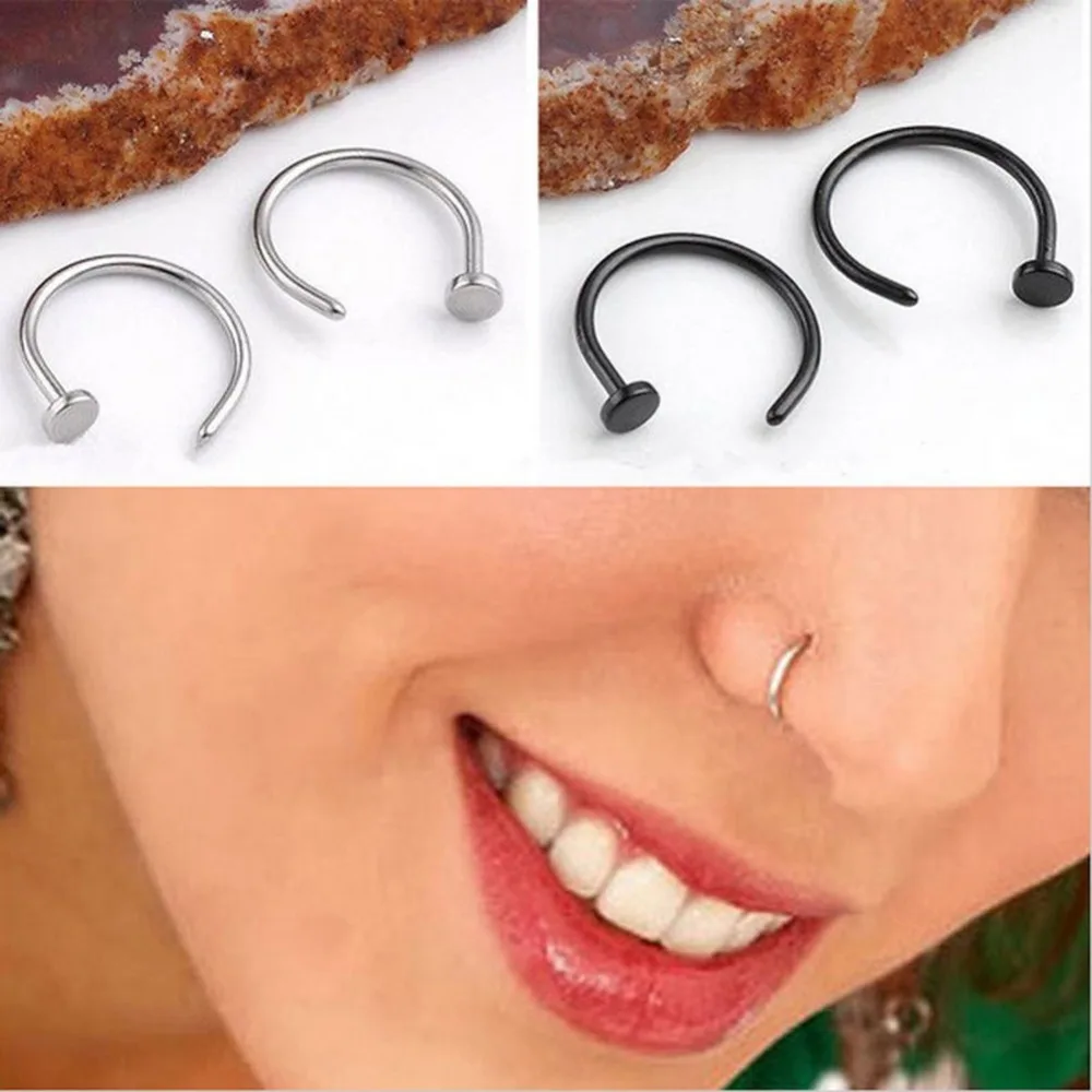 Módne Šperky, Piercing 10Pcs/Veľa Nehrdzavejúcej Nos Hoop Nos Krúžky Klip Telo Falošný Piercing Black Silver Multi Pre Ženy