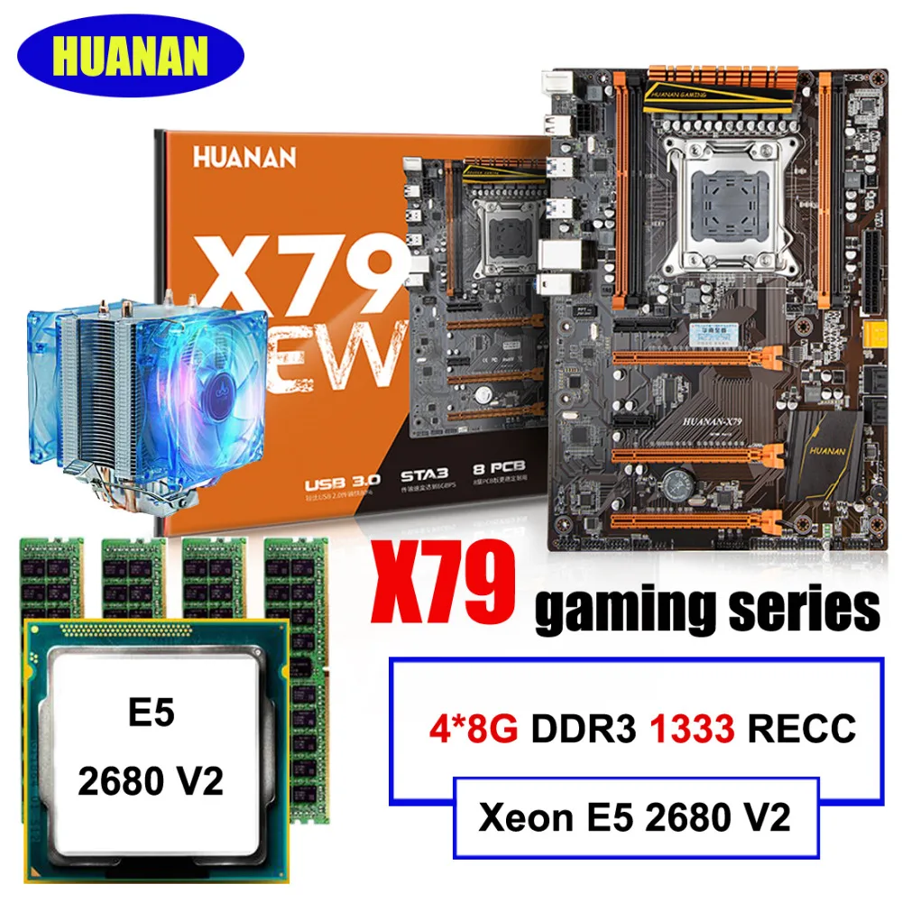 Nový príchod HUANAN X79 LGA2011 deluxe doska set Xeon E5 2680 V2 RAM 32G(4*8G) DDR3 1333MHz RECC s CPU chladič všetky testované