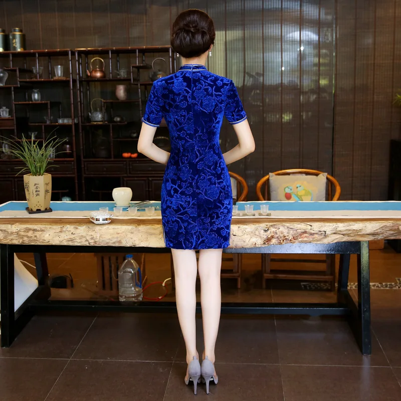 Nový Príchod Žien Mini Cheongsam Módne Čínsky štýl, Velúrové Šaty Elegantné Qipao Vestido Veľkosť S M L XL XXL XXXL 1A3609