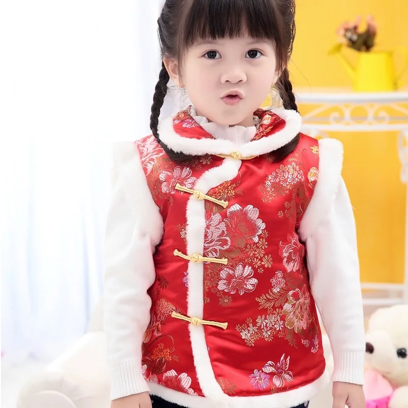 Nový Rok detský kostým zimné detské oblečenie, detská detská vesta Dieťa Dieťa, chlapec a Dievča Čínsky Štýl Cheongsam Qipao Kostýmy