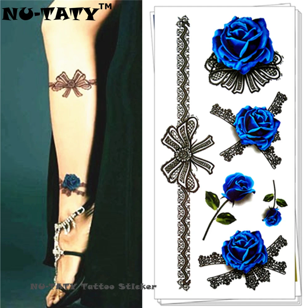 Nu-TATY Blue Lover Rose 3d Dočasné Tetovanie Body Art Flash Tetovanie Nálepky 19*9 cm Nepremokavé Tetovanie Domova Nálepka na Stenu