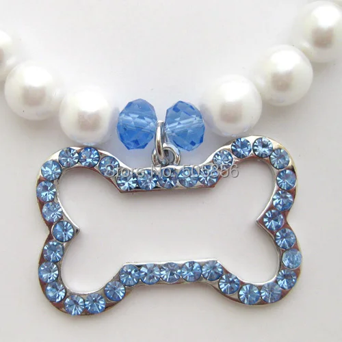 Pes perly náhrdelník obojok s kamienkami Ružová/Modrá kosti kúzlo,pet šperky/S M L