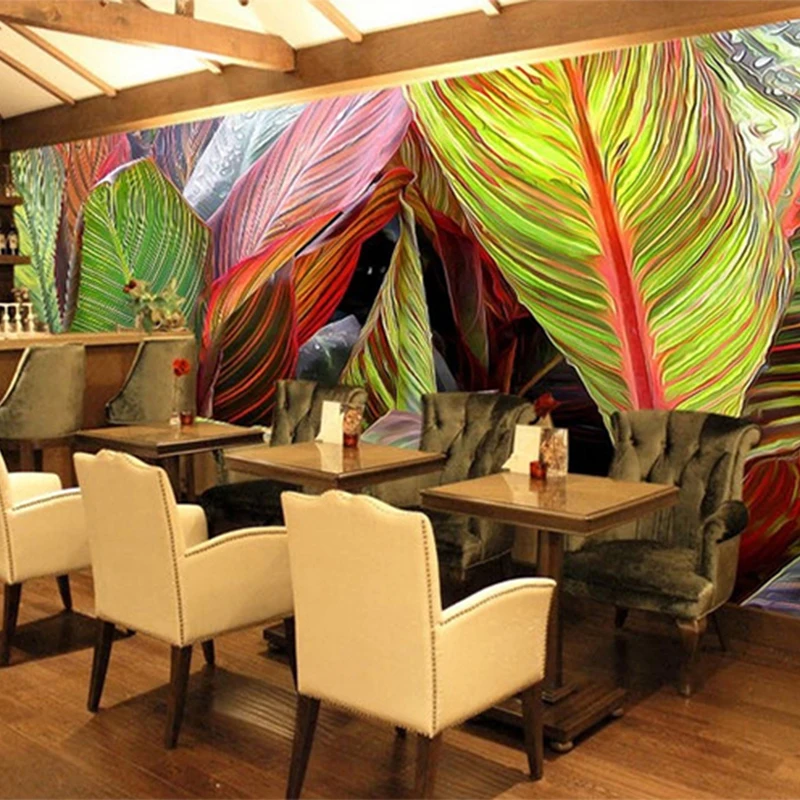Reštaurácia, Kaviareň Galéria Umenia Tapety 3D Stereo Rastliny Dažďového Pralesa Farba Banánové Listy, Nástenné Foto Tapety Murales De Porovnanie 3D