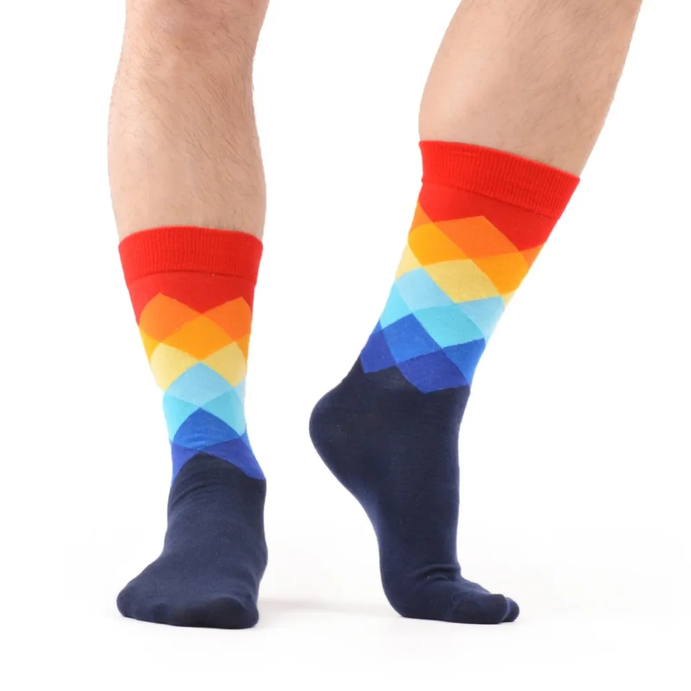 SANZETTI 5 pair/veľa Mužov Argyle Farebné Ponožky Happy Socks Kosoštvorec Česanej Bavlny Ponožky