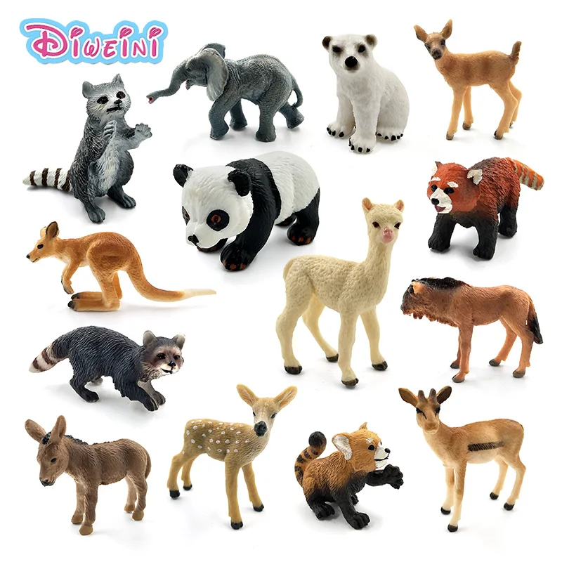 Simulácia lesných wild Panda Slon Mýval Klokan Alpaky Jeleň Medveď Somár Wildebeest plastové zvieratá mini obrázok model hračky