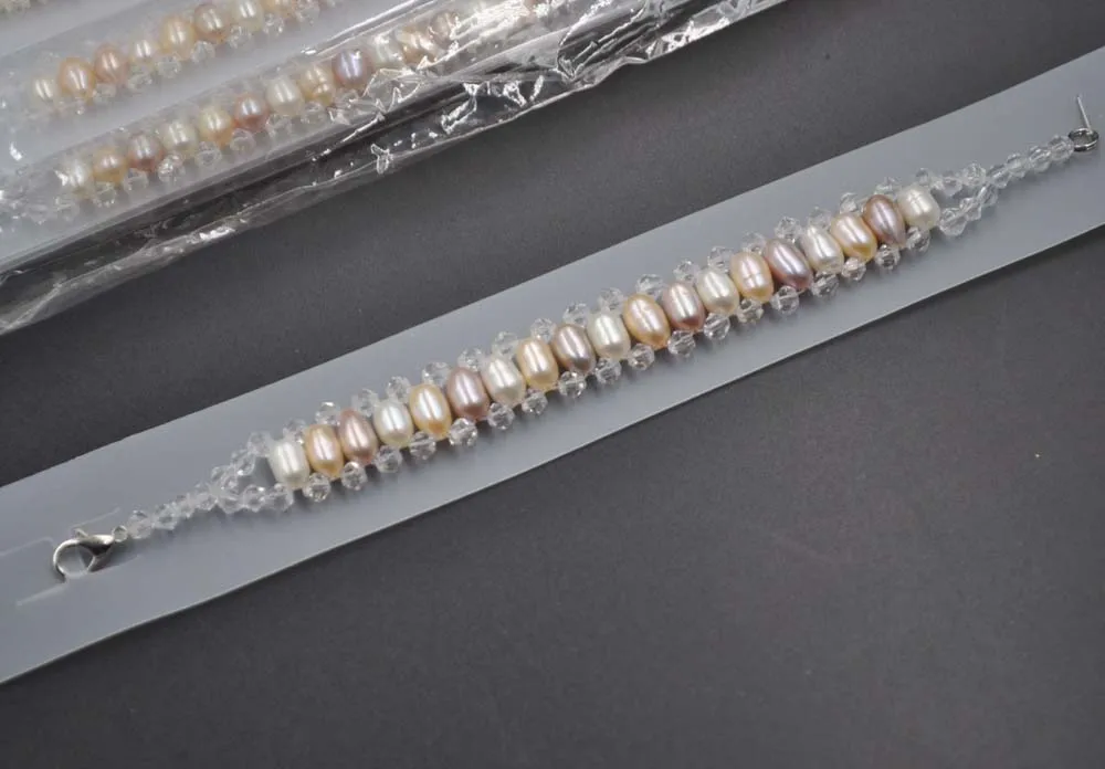 Skutočné sladkovodných kultivovaných perlový náramok 5*6 mm ryža korálky šperky pre dievča