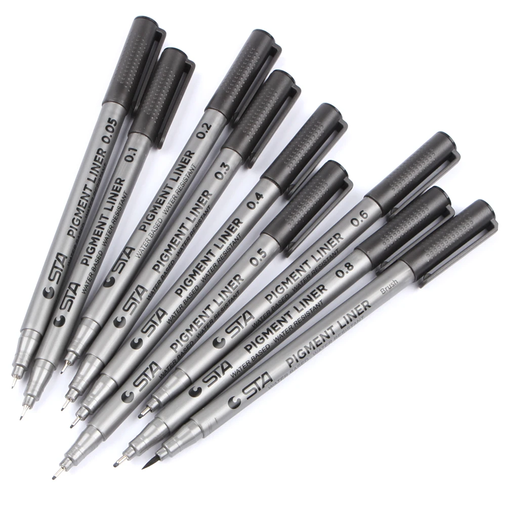 STA 9Pcs Umelec Značky Black Náčrt Pigment Fine Liner Pen Set Pre Rôzne Šírky Podpis Dizajn Fineliner Štetec, Pero Umenie
