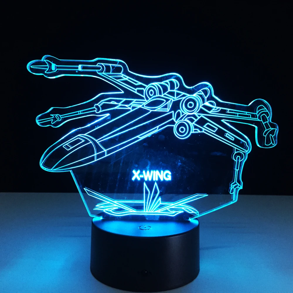 Star Wars! 3D X-Wing Fighter Stolná Lampa Laserom Vygravírované Farby Nočné Svetlo Nočné pre Dieťa dropshipping