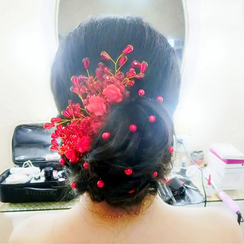 Svadobné Headpiece Svadobná Čelenka Červená Farba Kvetu Headdress Ručné Svadobné Svadobné Vlasy Príslušenstvo