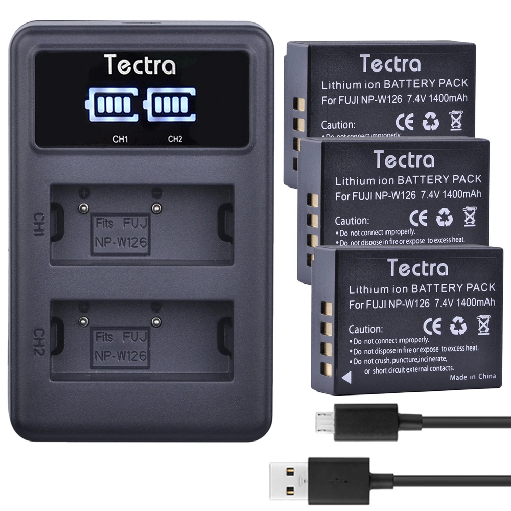 Tectra 3ks NP-W126 Li-ion Batérie Fotoaparátu + LED Displej USB Duálna Nabíjačka pre Fujifilm X-M1 X-M2 E1 E2 A1 X-T1 XT1 HS33 HS30 HS50
