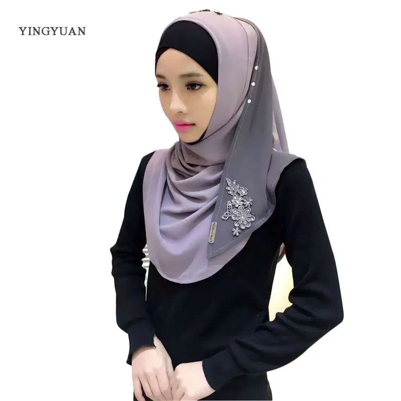 TJ39 Módne moslimských hidžáb ženy šatky čipky jednoduché nosenie moslimských islamská šatka šatky