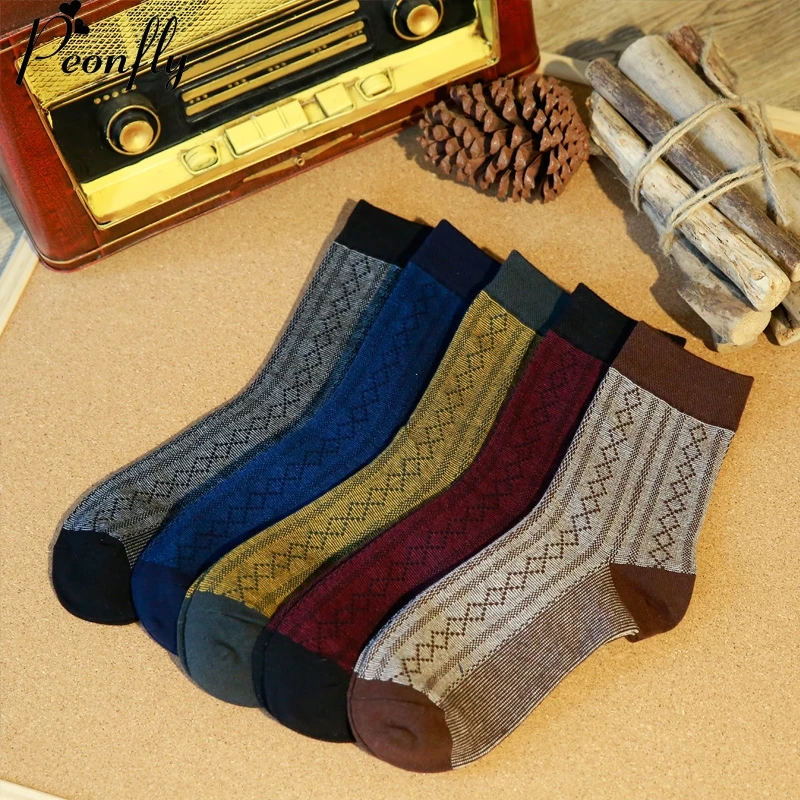 Trubice Ponožky pánske Klasické Lozenge Ponožky Človek Značky All-Zápas Bavlnené Ponožky Mužov Business Vysokej Kvality 5 paríž/veľa