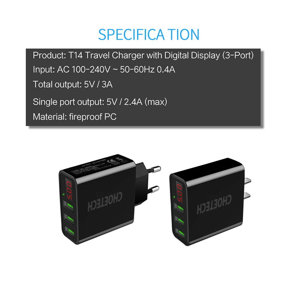 Univerzálny 3 Port USB Nabíjačku LED Displej Cestovné Stenu Nabíjačka 5V 2.4 Cestovný Adaptér, Smart Telefón Nabíjačka pre Telefóny, Tablety