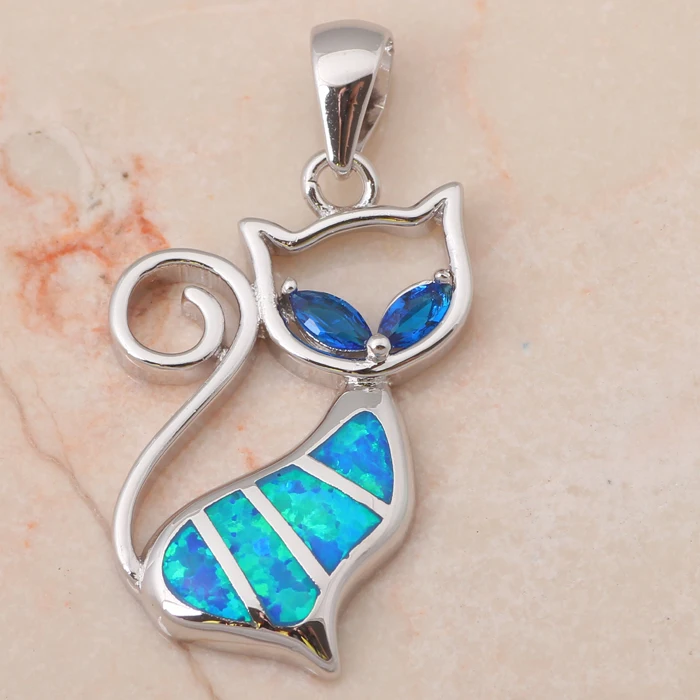 Veľkoobchod Maloobchod Dizajnéri Mačka Blue fire Opal Módne šperky Strieborné Pečiatkou Náhrdelník s Príveskom, Darčeky pre lady OP448