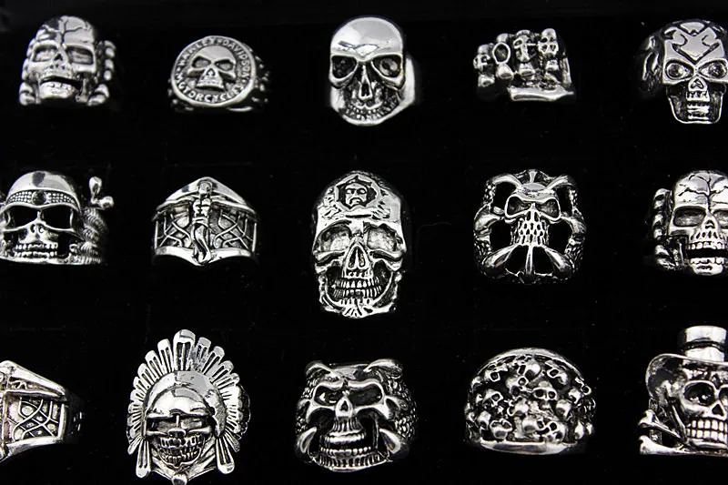 Veľkoobchod väčšinu veľa 35pcs zmiešané štýly mužov pokovovanie retro punk šperky prstene úplne nové