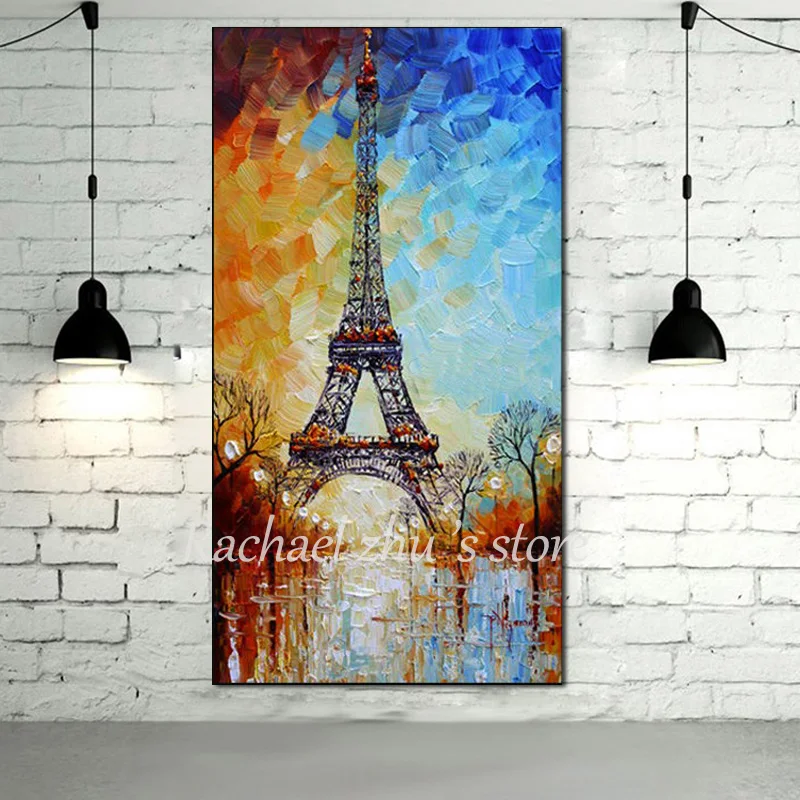 Veľké Ručne Maľované Paletu Nôž Eiffelova Veža Olejomaľba Na Plátne Abstraktné Veža Wall Art Obrázky Pre Obývacia Izba Domova