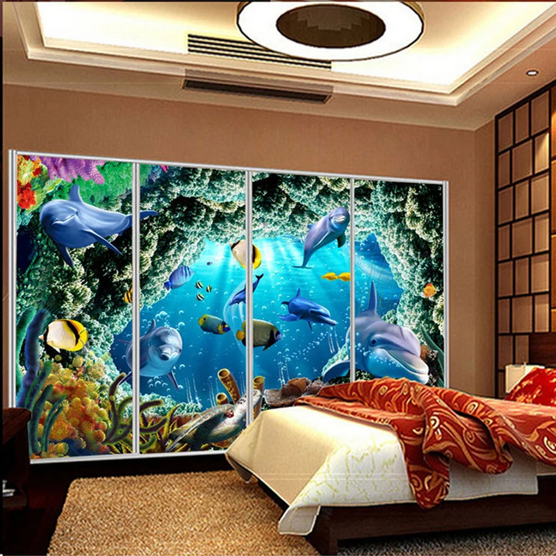 Vlastné 3D Fotografie Tapety Pre Deti Izba Cartoon Underwater World Dolphin Nástenné Maľby Obývacia Izba, Spálňa nástennú maľbu, Tapety Dekor