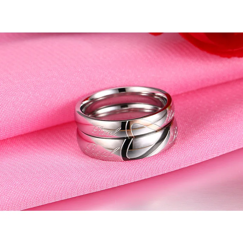 Vnox Klasické Svadobné Prstene pre Ženy Muži Milujú Srdci Sľub Darček Engrave Názov Servise