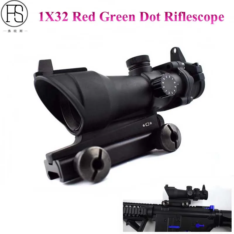Vojenské Taktické Lov ACOG 1X32 Červená Zelená Bodka Pohľad Lov, Streľbu Puška Rozsahu S 20 mm Mount Airsoft Optika Riflescope