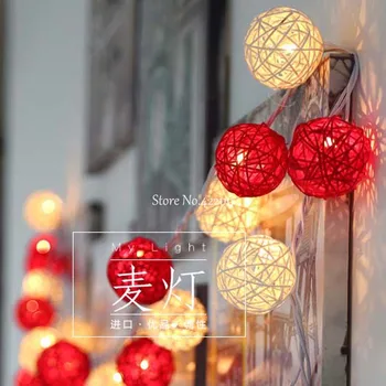 10m Sepak Takraw Ratan LED Reťazec Svetlá Vence Na Narodeniny Zapojenie Svadobné, Vianočné Dekorácie Červená/Biela Guľa