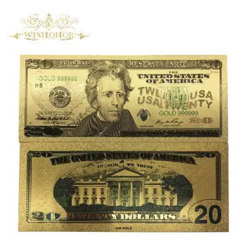 10Pcs/Set 24K Zlato, Bankovky Spojených Amerických Zlatej Fólie Bankovka 20 Dolárov Papierové Peniaze Zber Falošné Peniaze