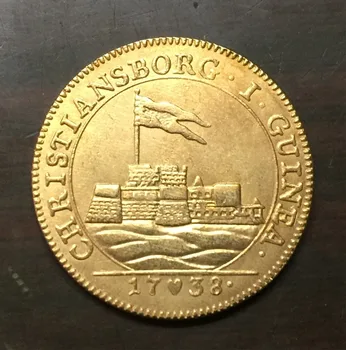 1738 Dánsko 1 Dukat 22K pozlátená Kópia mince