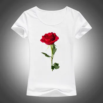 2016 lete bavlna krátky rukáv t shirt ženy ruže tlačených topy tees módne camiseta 1874