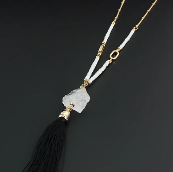 2016 New horúce predaj korálky white crystal prírodného kameňa dlhý náhrdelník oválny Čierny strapec náhrdelníky