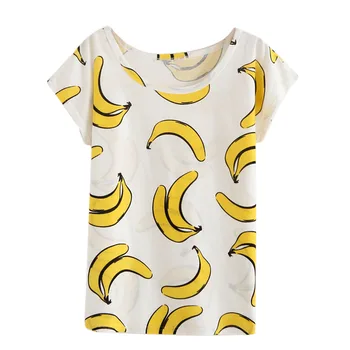 2017 Nové Letné Ženy Banány Vytlačené Cute Štíhla Krátky Rukáv Dievča, T-Shirts O-Krku Topy Tees žena T-shirt blusa de šifón