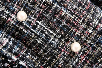 2018 Európe štýl jeseň/zima ženy bunda nové módne pearl tlačidlá bunda kockovaná Tweed kabát, bundu príležitostné voľné outwear