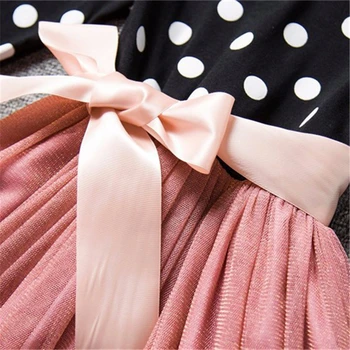 2018 Nové Dievča Deti Šaty Polka Dot Dizajn Gázy Patchwork Deti Oblečenie S Dlhým Rukávom Detské Oblečenie Princezná Šaty, Sveter