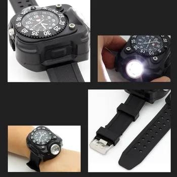 3 v 1 svetlé sledovať svetlom baterky s kompasom vonkajšie športové módne mens Nepremokavé nabíjateľná LED náramkové hodinky lampy baterky