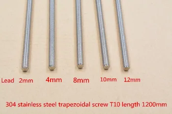 304 nerezovej ocele T10 skrutky dĺžka 1200mm viesť 2 mm 3 mm 4 mm 8 mm 10 mm 12 mm trapézové vreteno skrutku 1pcs