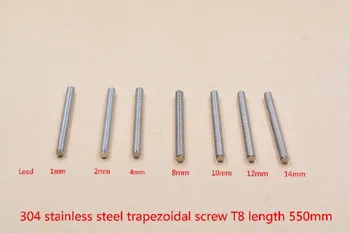 304 nerezovej ocele T8 skrutky dĺžka 550mm viesť 1 mm 2 mm 3 mm 4 mm 8 mm 10 mm 12 mm 14 mm 16 mm trapézové vreteno skrutku 1pcs