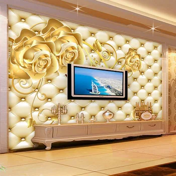 3D Tapety Golden Rose Soft Pack Európsky Štýl Foto nástennú maľbu Hotel Obývacia Izba Gauč TV Pozadie Luxusný Interiér Tapety