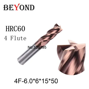 4f-6.0*6*15*50,hrc60,materiál Karbidu Námestie Flatted Konci Mlyn štyri 4 flauta 6 mm povlak nano použiť pre vysokorýchlostné frézovanie stroj