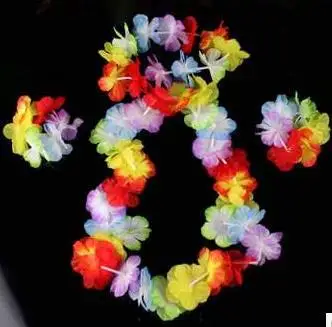 4PCS Havajské Leis Nastaviť Kvetinové Girlandy Náhrdelník hlavový most Náramok Náramok Hula Strany Lady Mužov Tanec Maškarný Garland Y151