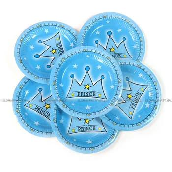 6PCS 7inch blue prince papierové taniere pre dieťa narodeniny, party dekorácie chlapec narodeniny diposable riad suppliues