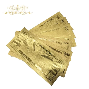 7Pcs/Set USA Zlato, Bankovky 1 2 5 10 20 50 100 Dolárových Bankoviek v 24k Zlatom Falošné Peniaze na Zbierku Darček