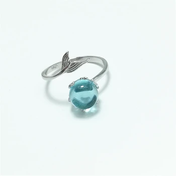 925 Sterling Silver Otvoriť Modré Crystal Morská víla Bublina Prstene pre Ženy, Dievčatá Darček Vyhlásenie Šperky Nastaviteľná Veľkosť Prsta Prsteň