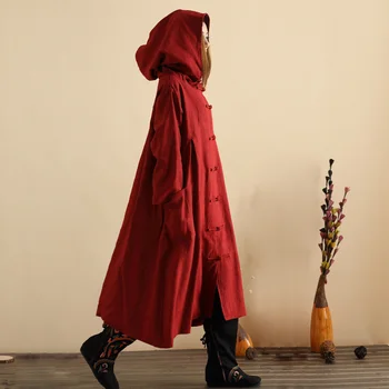 AIGYPTOS-LZJN]Pôvodný Návrh na Jeseň Ženy Národnej Trend Príliš Dlho Maxi Bavlnené Obliečky Witch Kapota Šaty Plus Veľkosť Kabát Priekopa