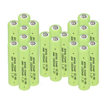 Anmas Power-Zelená Farba 20 ks/veľa Originálnych AAA 1.2 V 1000mAh Pre nabíjateľné AAA Ni-MH batérie