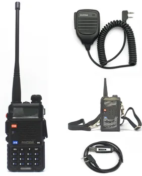 BAOFENG UV-5R walkie talkie dual band šikovný rádio prijímač s Headfone + reproduktor mikrofón + programovací kábel +kožené puzdro,