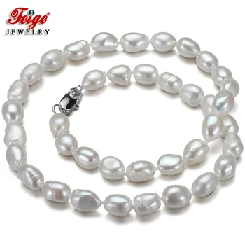 Biele Prírodné Barokový Perlový Náhrdelník pre Ženy Výročie Šperky 7-8MM Sladkovodné Perly Ručné Choker Dropshipping FEIGE