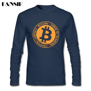 Bitcoin T Shirt Mužov Muž Okrúhlym Výstrihom, Dlhý Rukáv Bavlna 2017 Nové Trendy Muži T-tričko XXXL