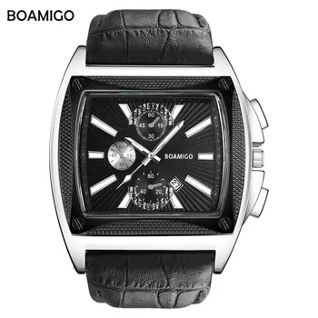 BOAMIGO mužov značky quartz hodinky veľké dial luxusné stlye náramkové hodinky čiernym koženým remienkom auto dátum darček hodiny relogio masculino